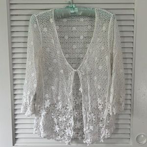 Lovely unique open weave summer sweater/ dress cover